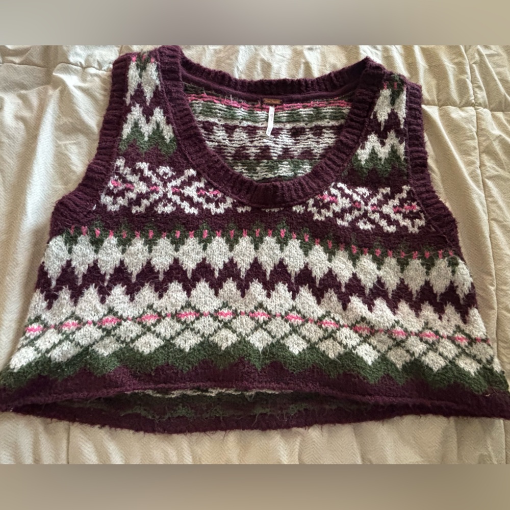 Free People Purple and Green Knit Sweater